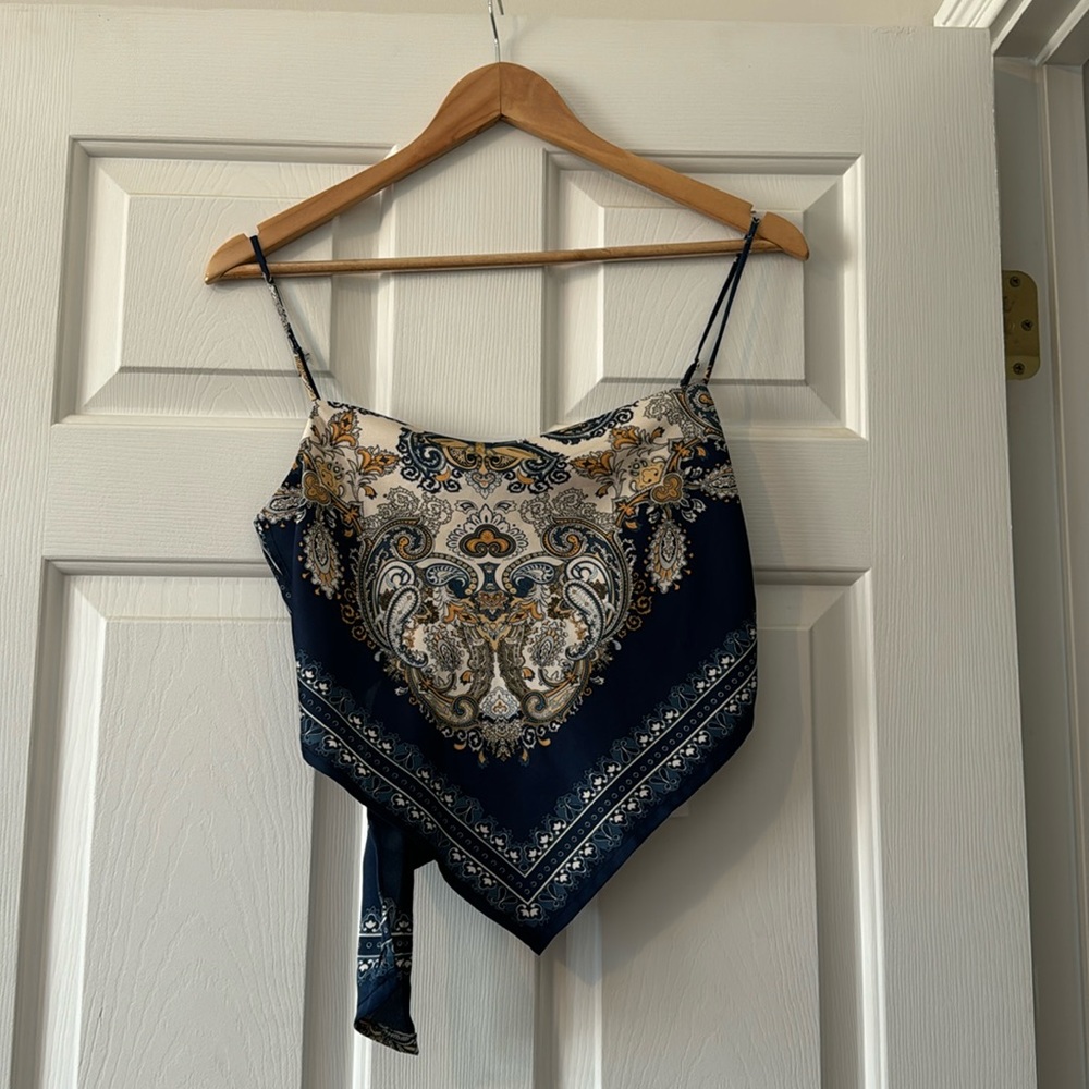 NWT- Adjustable bandana silk top